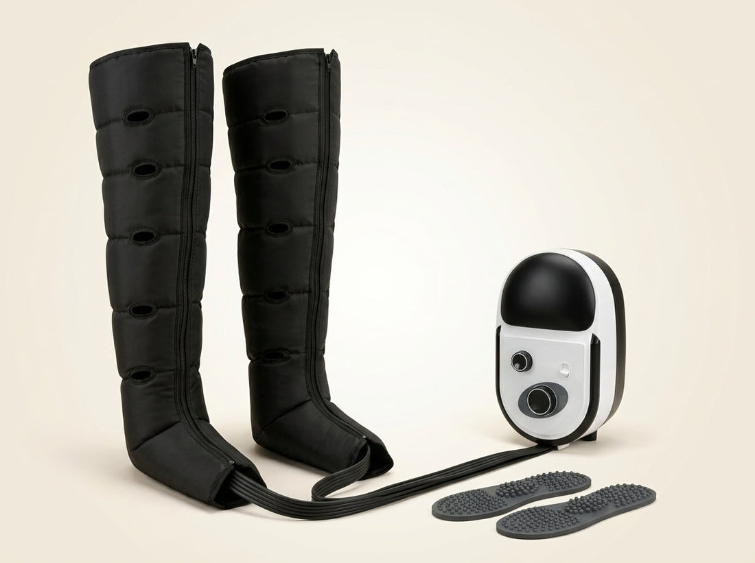 Bottes de pressothérapie 6 chambres avec leur compresseur et leurs semelles d'acupression