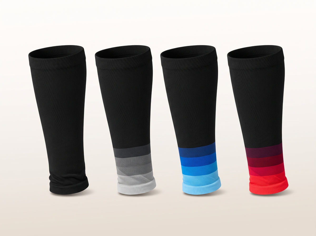 Manchons de mollet, les quatre coloris : noir uni, gris, bleu et rouge